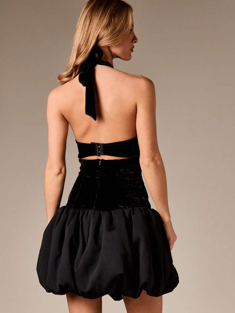 AiiRZ Halter Neck Mini Dress With Bubble Hem