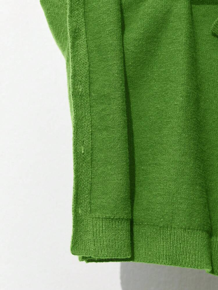 SHEIN Maija Women's Elegant Solid Green Round Neck Button Front Long Sleeve Casual Pullover Sweater, Versatile For Christmas, Daily Wear, Business Casual