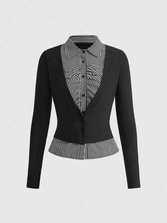 Goth Blusa vintage de mujer con estampado gótico de parches y rayas en 2 en 1