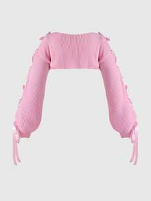 ROMWE Kawaii Versatile Solid Pink Bow Knitted Cardigan