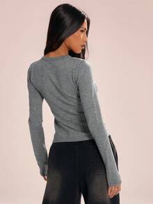 MUSERA Button Down Long Sleeve Sweater Knit Top For Spring Y2K 90's Casual Cute Airport Holiday Summer Back To School Winter Everyday Work Office Chic Spring Summer Vacation - Grey - View 3