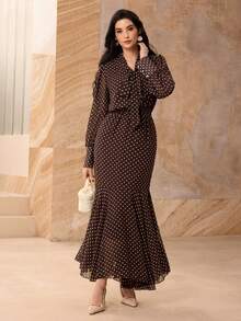 Graceveil Váy nữ cạp cao thiết kế kiểu Pháp - màu nâu - Xem 4