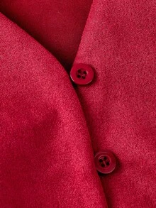 SHEIN MOD 复古时尚纯色系带麂皮女式上衣 - 紅色 - 查看 3