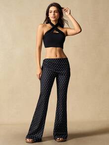 VARSIVA Quần legging gập thời trang dành cho nữ Quần ống loe in họa tiết chấm bi Quần dài ống loe Quần tập yoga ống rộng Quần legging ống rộng dành cho nữ - Nhiều màu - Xem 10