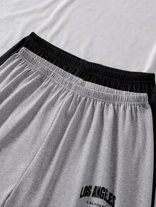 Sets For Kids 4-Piece Set - Black Gray Letter Pajamas Cool Letter Print Crew Neck Design Black Gray Classic Sports Color Knit Comfortable Fabric Long Sleeve Crew Neck Top Pants Letter Combo Social Media Style Cool Sports Spring Summer Autumn Winter Holiday Essential Big Boys Home Set - Multicolor - View 8