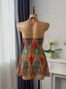 Bellisia Women's Halter Neck BOHO Crazy Paisley Fringe Hem Cover Up Coverup Boho Swimsuit Short Beach Dress Summer Sexy Dress Hippie Top Swimdress Women's Beach Fashion Party - Multicolor - View 2