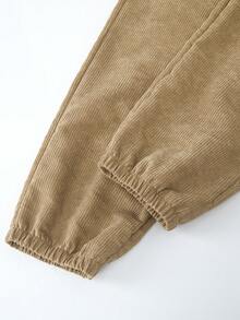 青少年男童灯芯绒抓绒连帽衫套装，适合秋冬季通勤、上学和外出穿着