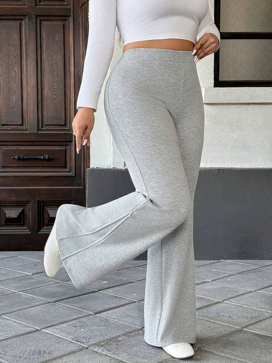 Easura 大码女式优雅新款高端垂褶长款休闲运动喇叭裤 - 灰色 - 查看 1