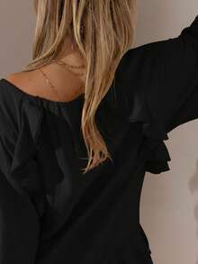 SHEIN Aralina-E Váy mini xếp tầng nhún bèo mùa đông, trang phục hẹn hò, váy mùa thu cho nữ, quần áo mùa thu, váy sinh nhật cho nữ, váy đi chơi - màu đen - Xem 3