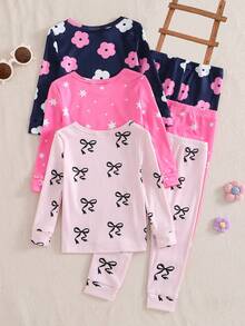 6件套婴儿女童可爱印花长袖连体衣和裤子睡衣套装 - 彩色 - 查看 2