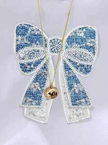 Resyla Áo thun tay ngắn đính nơ sequin Colorblock cỡ lớn - trắng - Xem 6