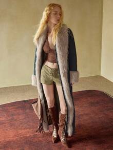 MOTF STUDIO WOMEN CONTRAST FAUX FUR DENIM JACKET, AUTUMN/WINTER