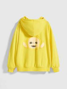 Teletubbies X ROMWE Áo nỉ trùm đầu họa tiết hoạt hình dễ thương Y2K dành cho nữ - Màu vàng - Xem 1