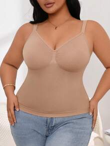 SHEIN 1 Áo định hình liền mạch cho nữ, giúp thon gọn eo và bụng, tối giản và thoải mái - Màu nâu  Mocha - Xem 6