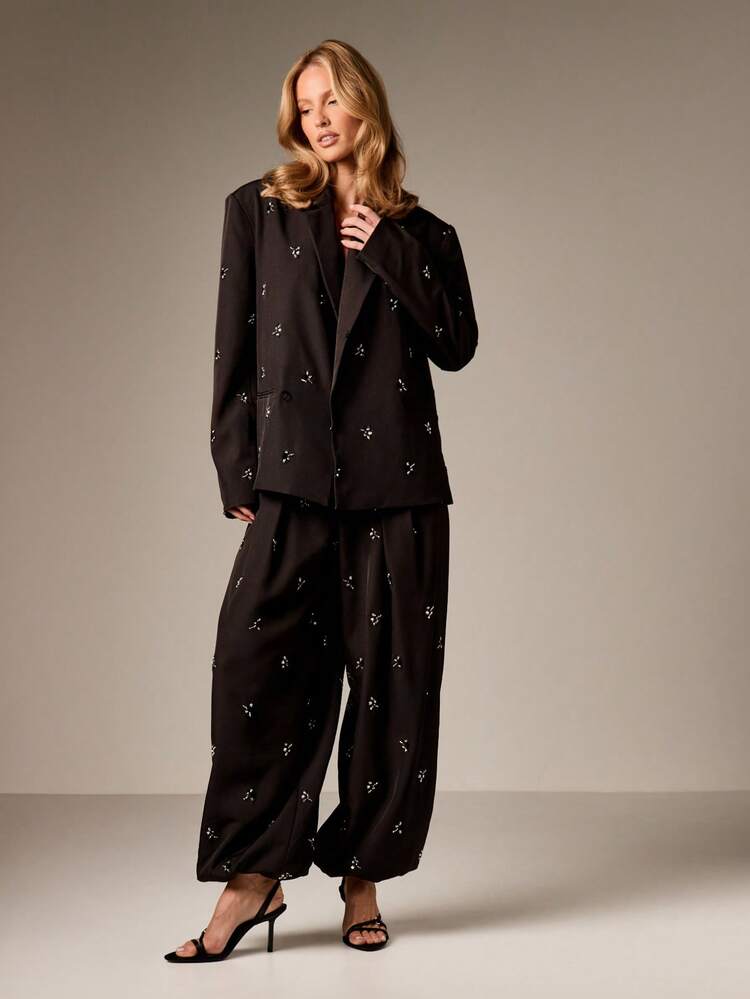 Embellished Wide Leg Palazzo Pants With Star Details