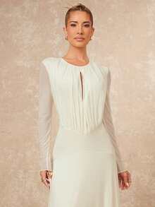 Lumalex VITNOS 女士优雅性感杏色圆领镂空褶皱长袖修身连衣裙，春秋季，新年魅力，婚礼季，婚礼宾客礼服，节日礼服，度假季特别装扮，派对装，优雅派对礼服，女士春季连衣裙，正式礼服，魅力优雅连衣裙，新款女装，奢华连衣裙，舞会聚会派对宴会，端庄复古假日派对狂欢节郊游度假热门户外丰富层次婚礼季宴会圣诞节新年派对情人节礼服 - 杏色 - 查看 5