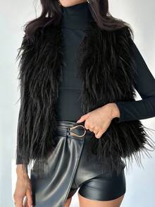 Firerie Women's Fashionable Sleeveless Faux Fur Jacket, Autumn/Winter,Fall,Fall Clothes For Women,Women's Winter Clothes - Black - View 8