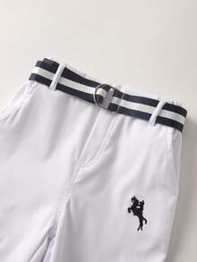 SHEIN 两件套男童骑士刺绣撞色长袖polo衫和裤子，休闲套装 - 彩色 - 查看 6
