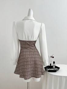 Sweetra French Elegant Early Autumn Long Sleeve 2 In 1 Dress, Fashionable Fresh Style, Casual Versatile Design, Slim Fit Flattering Silhouette, Suitable For Gatherings And Parties - Multicolor - View 3