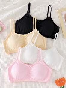 Áo ngực và áo lót không gọng cho bé gái tuổi teen - Loại nhẹ, có dây đeo mảnh điều chỉnh được, màu đen, be, trắng, hồng, bộ ba màu, bốn mùa, 2026, món đồ thiết yếu cho năm mới. - Nhiều màu - Xem 5