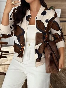 SHEIN LUNE Chaqueta de talla grande con estampado floral, patchwork floral - Multicolor - Ver 1