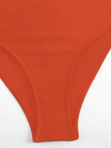 Bonvoyette Conjunto de 3 piezas de traje de baño de verano para mujer: Top con tirantes en unicolor, shorts de talle alto, y cubre-traje de baño largo con diseño hueco, conjunto de bikini de moda para resort - Óxido marrón - Ver 7