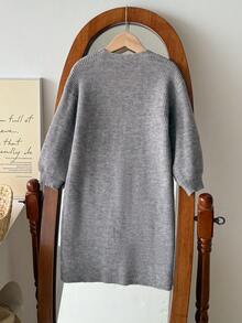SHEIN Young Girl Solid Color Casual Long Cardigan Sweater - Grey - View 7