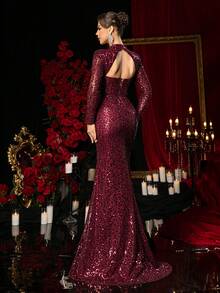 Glamrae Vải sequin đỏ sang trọng, lãng mạn, sang trọng, trang trọng, vải satin chắp vá, xếp ly, váy đuôi cá, đuôi váy satin, thích hợp cho kỳ nghỉ, đám cưới, tiệc độc thân, vũ hội trang trọng, tiệc tối dạ hội (chịu lực) - Đỏ - Xem 4