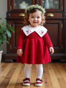 SHEIN New Fashionable Versatile Vintage Embroidered Lapel Knit Dress For Toddler Girls Red Baby Girl Dress Collared Baby Girl Dress Baby Girl Christmas Outfit Baby Winter Dress Baby Girl Dress Baby Clothes Fall Sweater Knit Baby Girl Clothes Baby Girl Winter Sweaters Baby Knitted Sweater Collared Baby Girl Dress Baby Girl Long Sleeve Dress Warm Baby Girl Dress Baby Winter Dress Toddler Girl Long Sleeve Dress Toddler Winter Dresses Baby Girl Clothes Spring Fall Baby Sweater Dress Baby Winter Dress Baby Girl Dress Baby Girl Long Sleeve Dress Baby Set Autumn Winter Season Toddler Winter Dresses