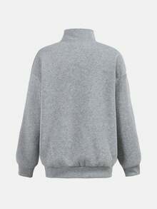 SHEIN 少女宽松字母印花套头衫卫衣，休闲时尚百搭街头服饰 - 灰色 - 查看 2