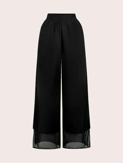SHEIN Privé Women's Wide Leg Chiffon Side Slit Pants