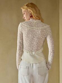 MOTF STUDIO WOMEN CONTRAST LACE LONG SLEEVE SLIM FIT TOP, AUTUMN/WINTER - Beige - View 2