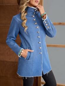 EMERY ROSE 女士立领保暖长袖牛仔外套 - 藍色 - 查看 8