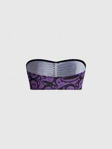 Paul Frank X ROMWE 3pcs Monkey Print Pleated Front Bandeau Bras - Purple - View 6