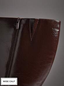 SHUZIA #宽腿适用 女士 3 英寸粗跟高级油巧克力色过膝长靴——时尚舒适，适合较粗的小腿，打造自信、优雅造型的必备奢华单品。 - 棕色 - 查看 6