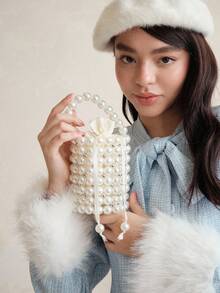 SHEIN MOD Mini Faux Pearl Rhinestone Decor Bucket Bag, Fashion Daily Use, Elegant Pearl Bag - Multicolor - View 2