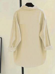 EMERY ROSE Plus Size Women Casual Loose Corduroy Shirt - Cream - View 2