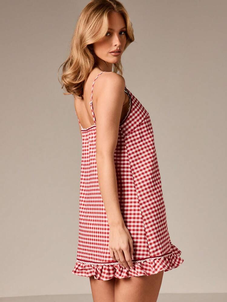 Gingham Cami Dress With Ruffle Hem
