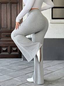 Easura 大码女式优雅新款高端垂褶长款休闲运动喇叭裤 - 灰色 - 查看 2