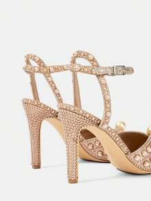 CUCCOO HITCHD 女士露趾珍珠装饰细高跟婚礼派对凉鞋 - 香檳色 - 查看 10