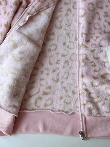 Elamini 1pc Soft Fleece Leopard Print Zip-Up Hoodie Jacket, Casual Cute Colorblock Design, Suitable For Autumn/Winter, Back To School Season, Leisure & Home Wear For Women