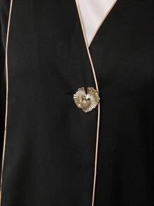 Al Najma Black Long Sleeve Embroidered Applique Contrast Trim Loose Elegant Arabic Abaya Robe - Black - View 7