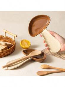 Joivida 1pc Ceramic Mushroom Shape Spoon Rest, Cute Mushroom Decor Spoon Holder Dish, Suitable For Cooking Spoon, Spatula, Kitchen Decor, Ceramic Tableware Stand, Warm Housewarming Gift - Multicolor - View 3