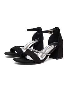 CUCCOO SZL Women's Fashion Rhinestone Ankle Strap Chunky Heel Round Toe Comfortable Sandals - Black - View 13