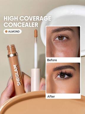 SHEGLAM خافي العيوب Like Magic 12Hr Full Coverage Concealer-Almond Matte Liquid Concealer Long-Lasting Brightening Color Corrector-خافي عيوب مرطب خفيف الوزن يدوم طوال اليوم-خافي عيوب علامة تجارية جمال مكياج مستحضرات تجميل للنساء الفتيات مثالي لفصل الخريف الشتاء مثالي ل- Y2K أزياء أنيقة هدية حفلة جاهز أفضل لون