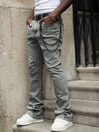Street Life Men's Casual Layered Flare Jeans With Pockets