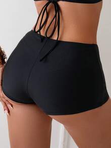 Swim Basics 夏季海灘女士純色比基尼底褲 - 黑色 - 查看 3