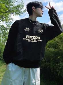 DAZY Men's Letter Printed Color Block Sweatshirt,Fall Clothes - Multicolor - View 1