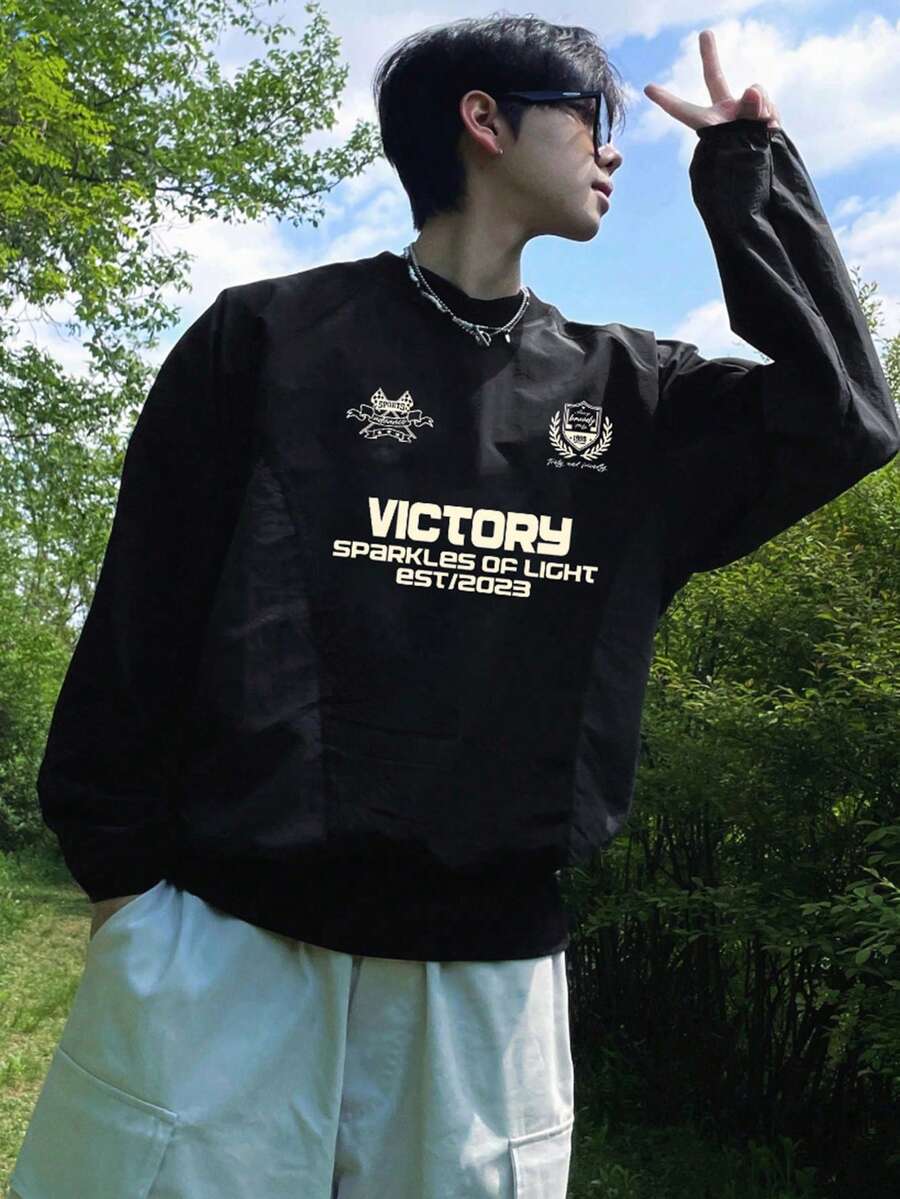 DAZY Men's Letter Printed Color Block Sweatshirt,Fall Clothes - Multicolor - View 1