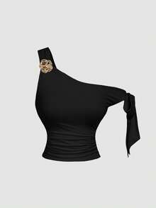 SHEIN MOD 2件装蝴蝶结金属3D花朵装饰女士吊带背心 - 酒紅色 - 查看 5